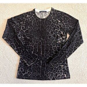 Samantha Sung Cashmere Silk Sweater Leopard Print Blue Black White